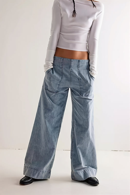Large Pocket High Rise Straight Leg Jeans