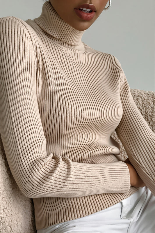 Ribbed Turtleneck Fitted Sweater