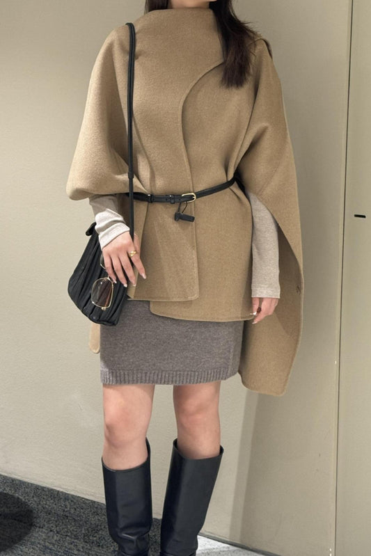 Wool Tencel Solid Scarf Shawl Cape Irregular Coat