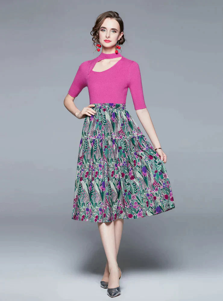 Retro Swing Skirt and Irregular Knitted Two-Piece Suit