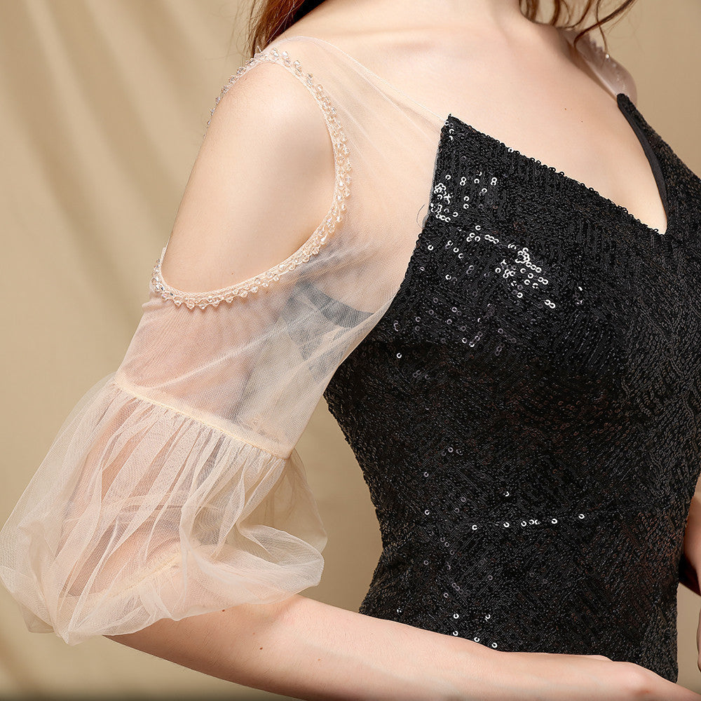 Quinn Sequin Scroll Charming Puff Sleeve Dress S.o. Long Dresses