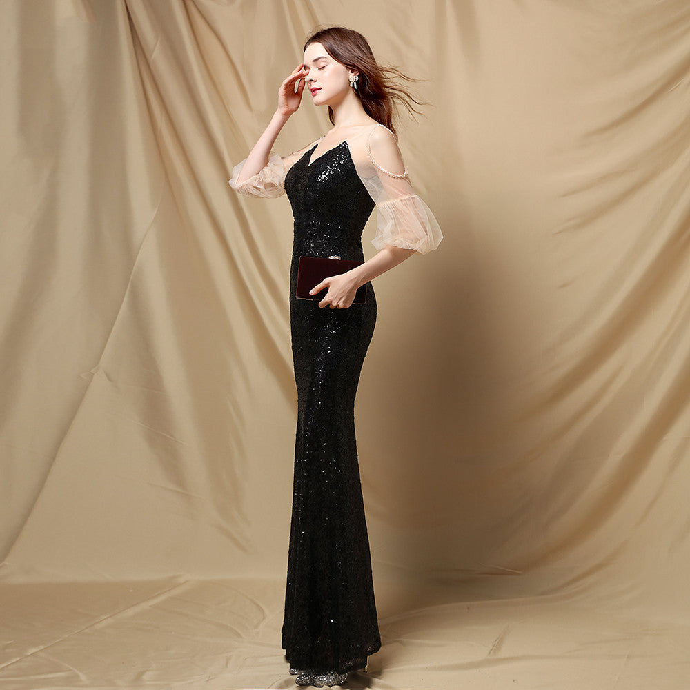 Quinn Sequin Scroll Charming Puff Sleeve Dress S.o. Long Dresses