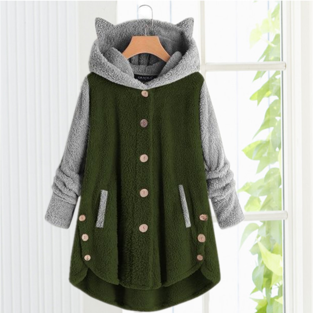 Cat Ears Hooded Coat Green cardigan cardigans clothes Plus Size tops