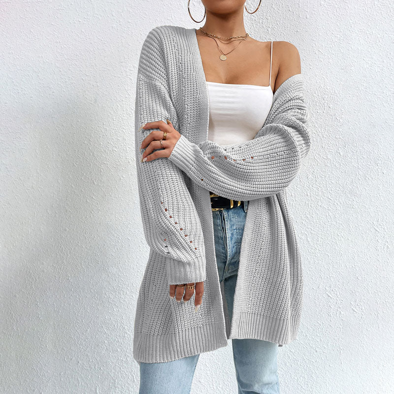 Casual Solid Colour Knitted Cardigan Gray best Best Sellings cardigan cardigans clothes Sale tops Topseller