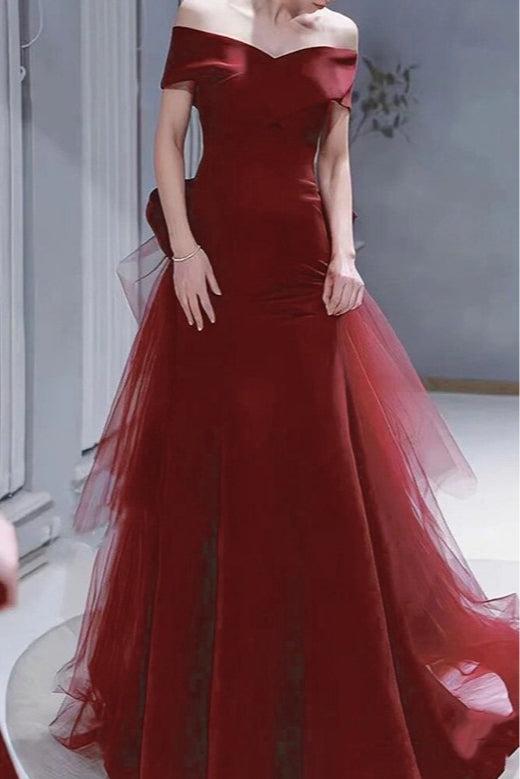 Elegant Wine Off Shoulder Sheath Formal Dress