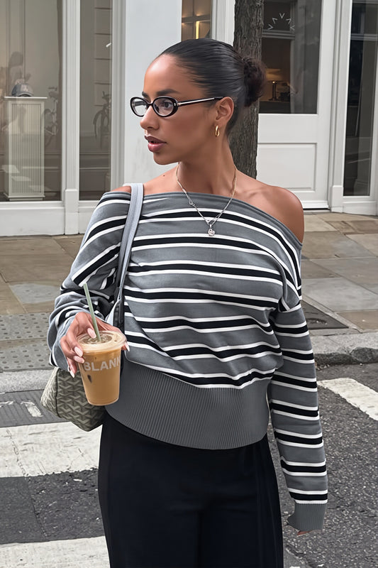Striped Off Shoulder Relaxed Sweater