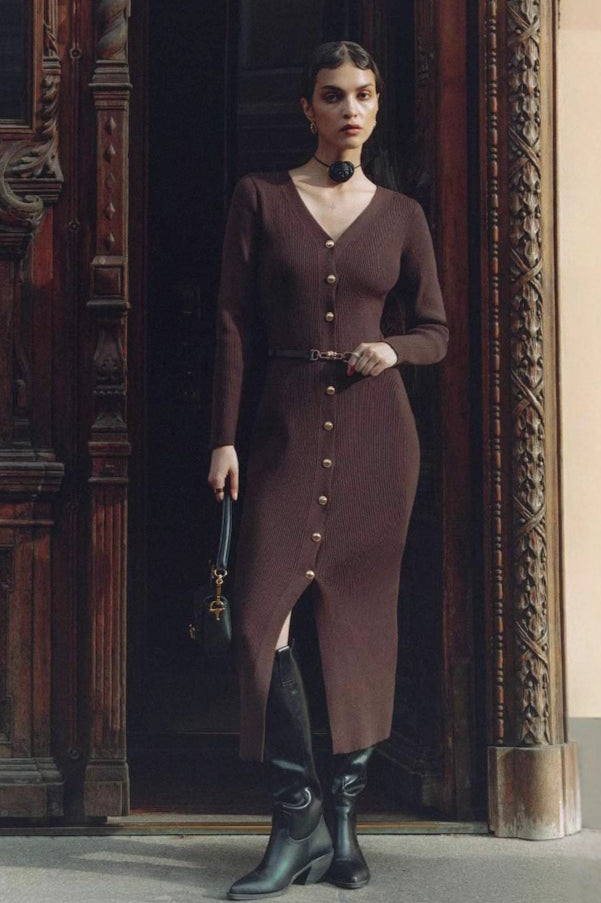 Long Sleeve Button Sweater Dress
