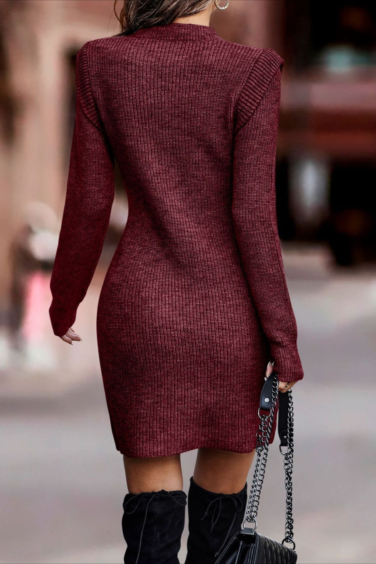 Solid Color Bodycon Knit Sweater