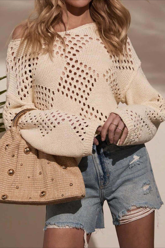 Cutout Off-the-Shoulder Long Sleeve Knit Blouse