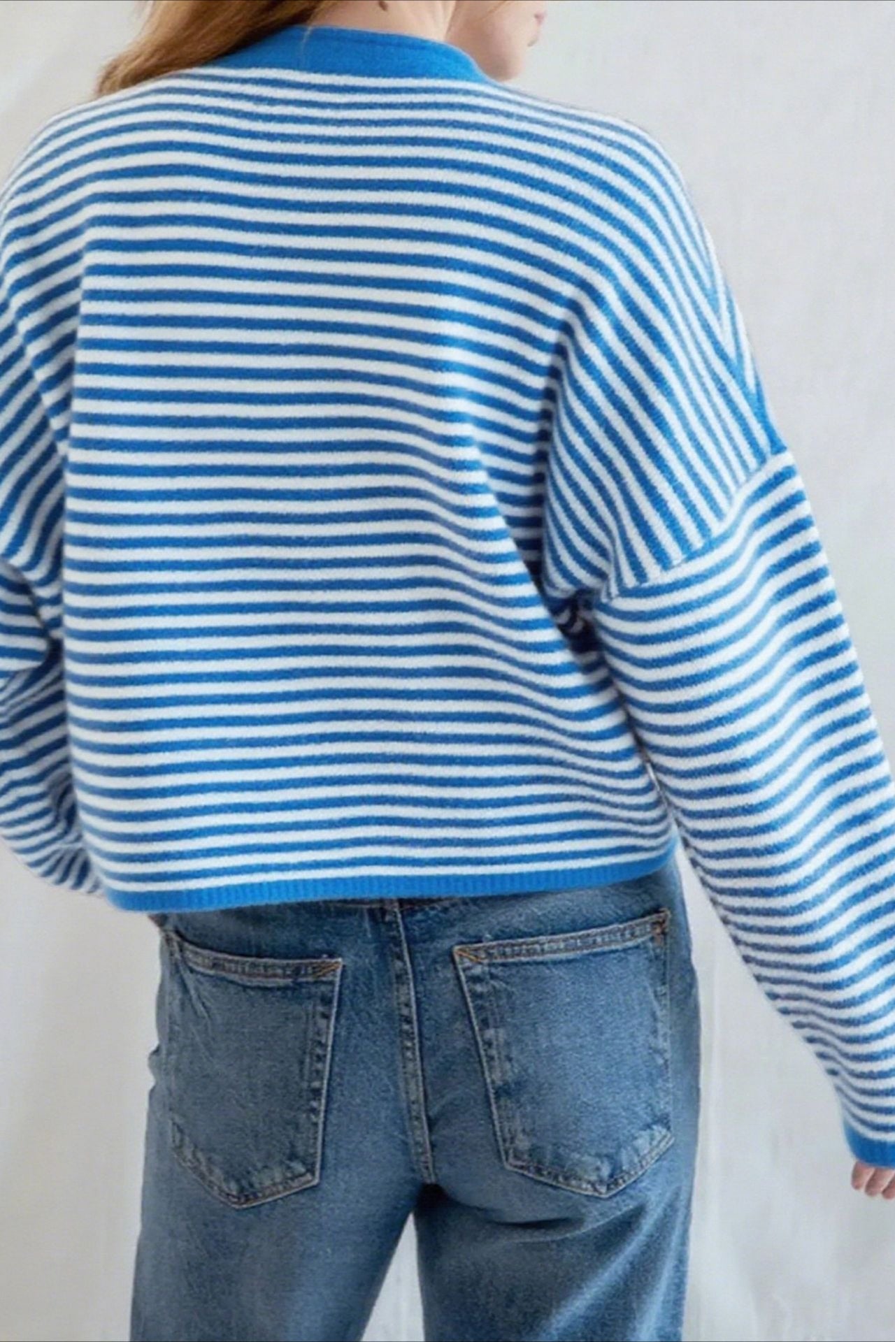 Striped Knit Round Neck Cardigan