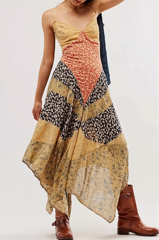 Color Block Print Maxi Boho Dress