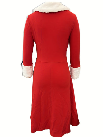 Vintage Inspired Midi Dress with Soft Fuzzy Spandex for Winter Christmas Costume