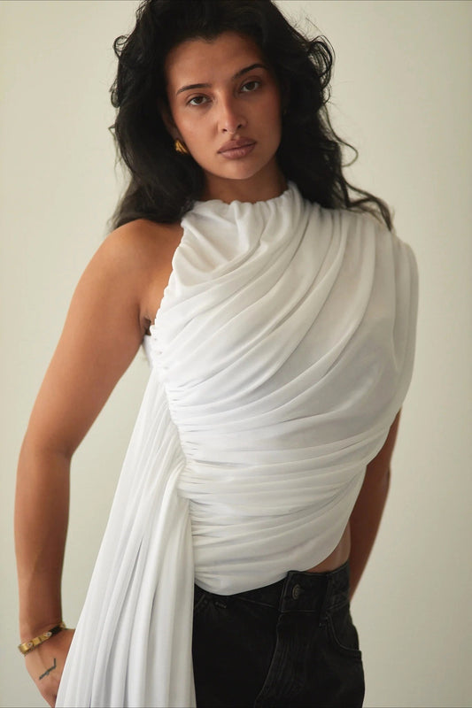 Chic Irregular Solid Ruched Sleeveless Blouse