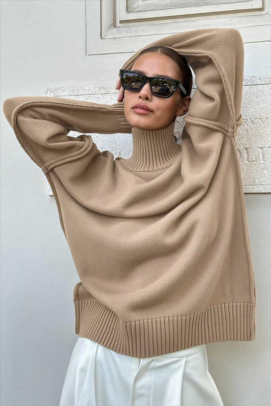 Side Slit Turtleneck Relaxed Sweater