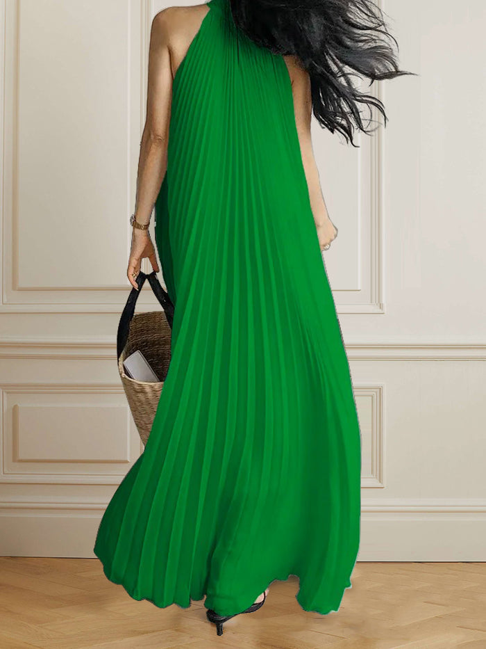 A-Line Loose Solid Color Modern Split-Joint V-Neck Maxi Dresses