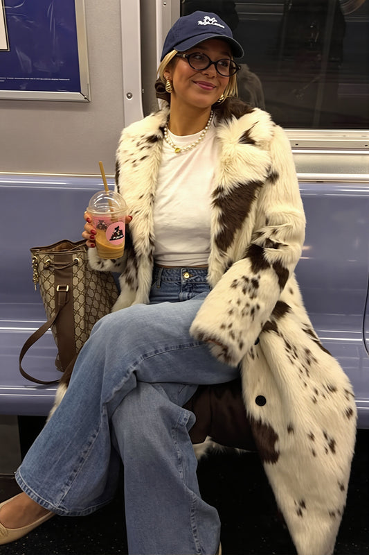 Cow Spot Plush Maxi Coat