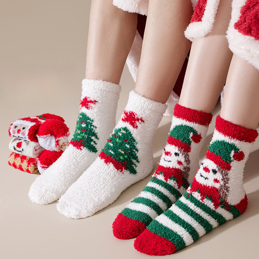 Cute Coral Fleece Thick Warm Mid Calf Socks