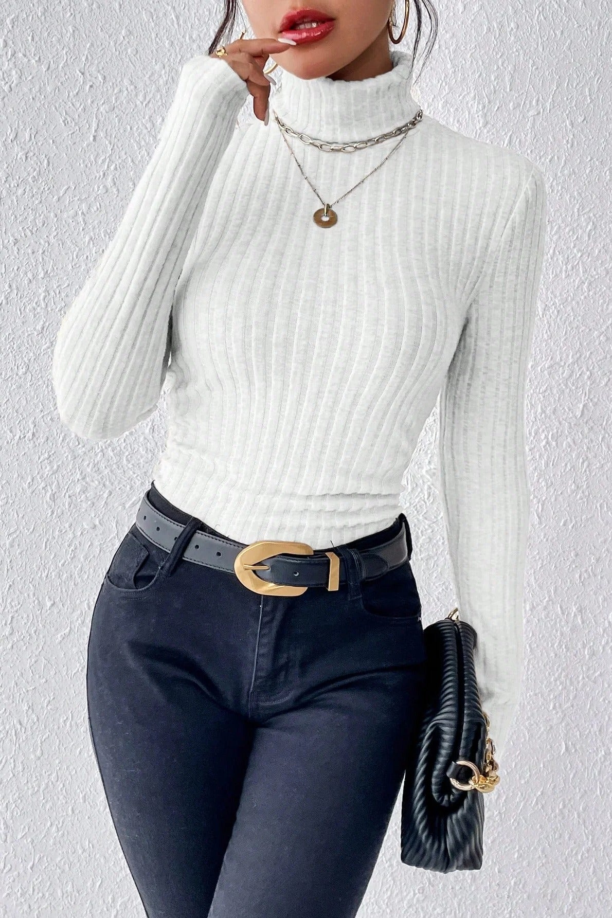 Fitted Long Sleeve Mock Neck Sweater