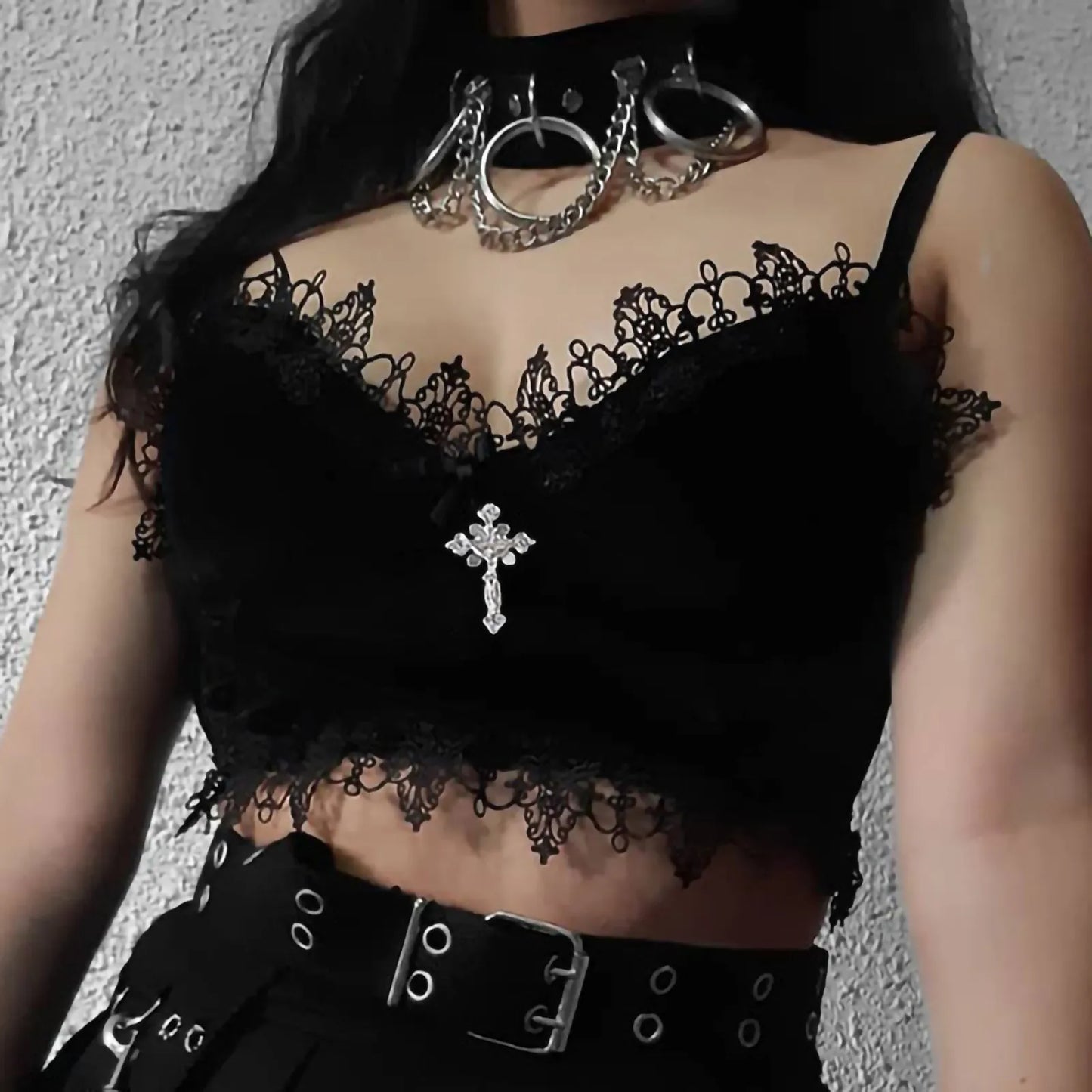 Gothic Lace Bandage Velvet Sleeveless Crop Top