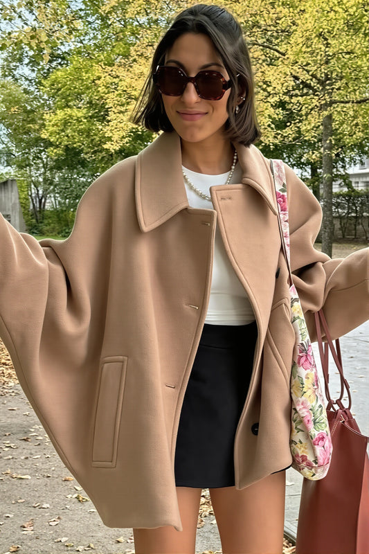 Cape Sleeve Button Front Short Coat