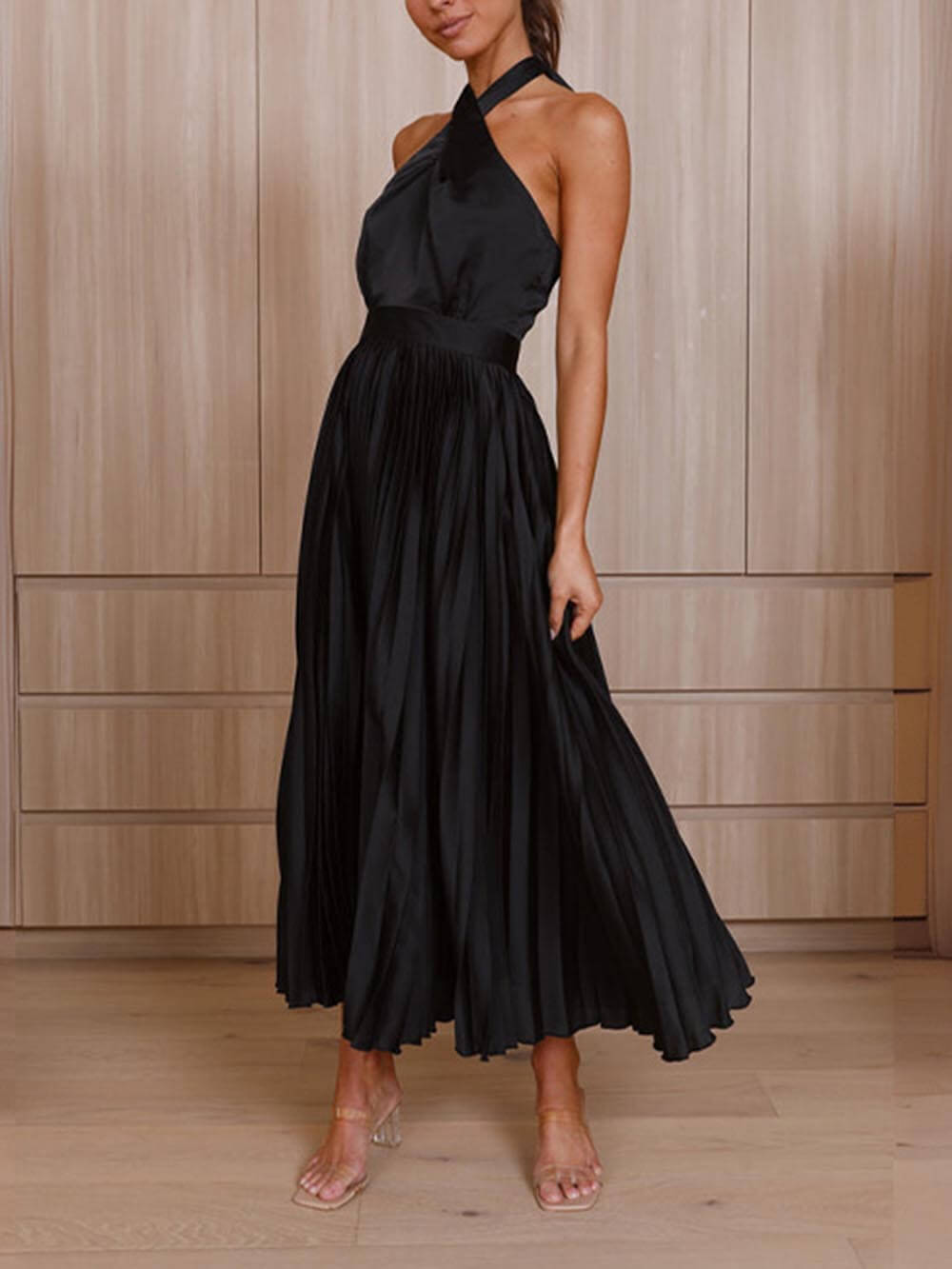 Neckline Pleated Vacation Charming Party Midi Dresses