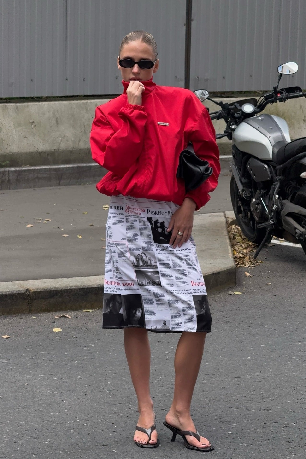 Newspaper Print High Waist Midi Skirt