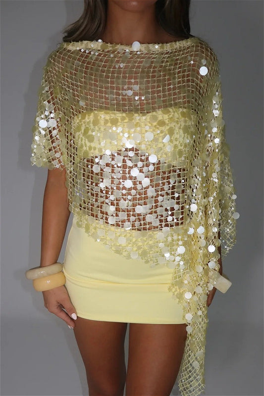 Solid Shimmer Sequin Cover-Up Skirt Set