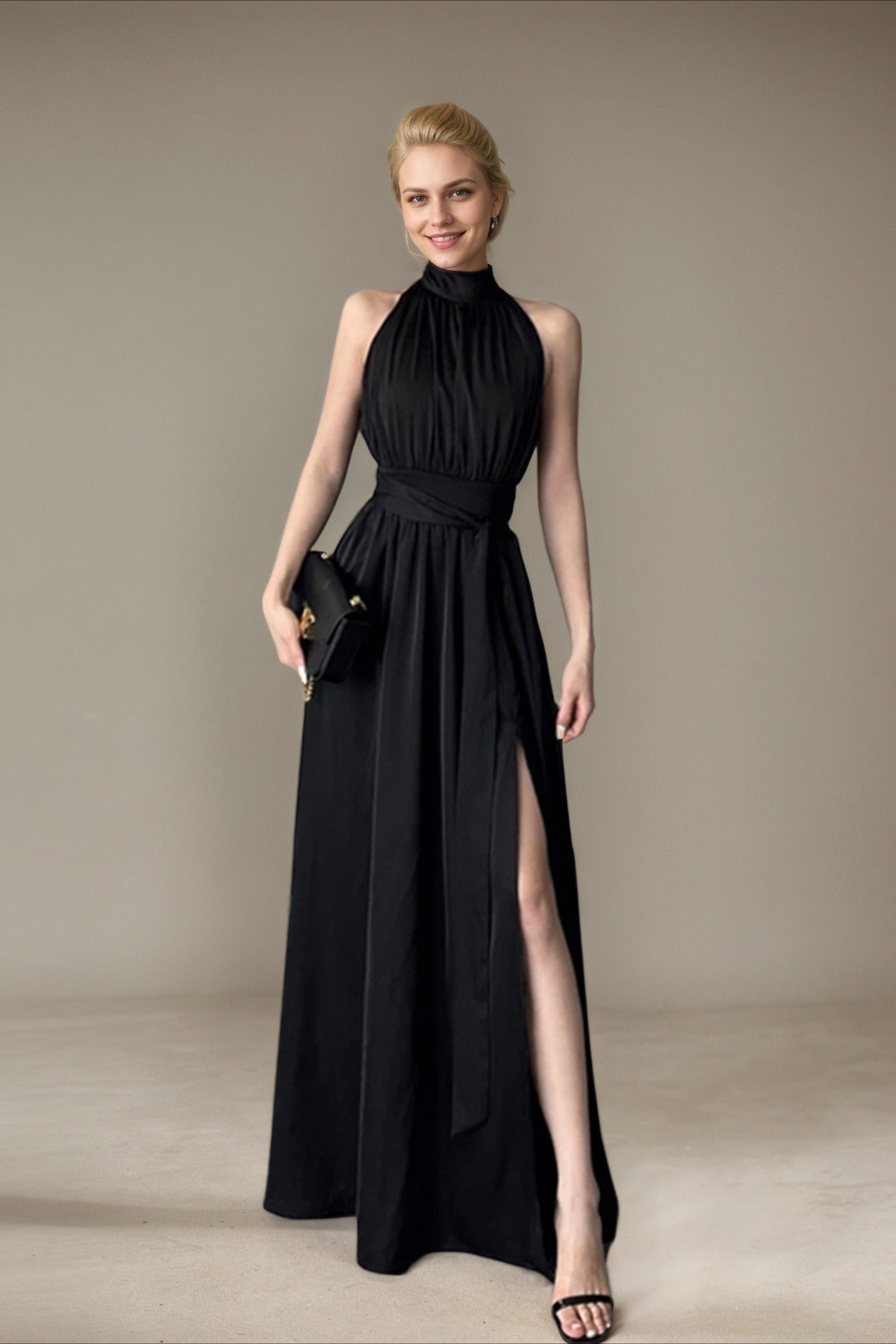 Elegant Sleeveless Evening Maxi Dress S / Black