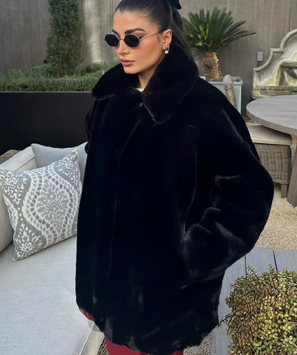 Lapel Faux Fur Vintage Coat