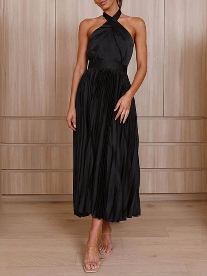 Neckline Pleated Vacation Charming Party Midi Dresses