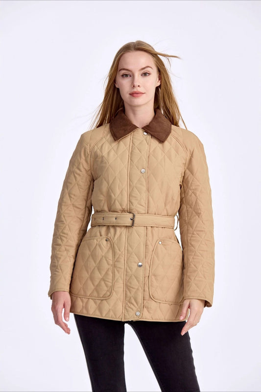 Tailored Lapel Commuter Puffer Jacket S / Beige
