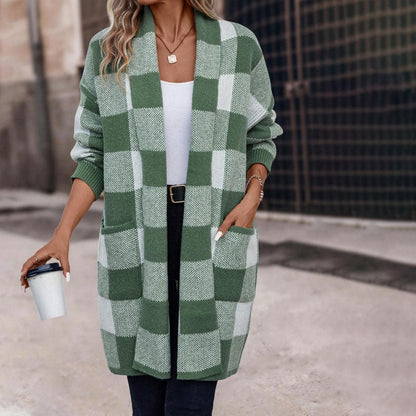 Plaid Knitted Cardigan