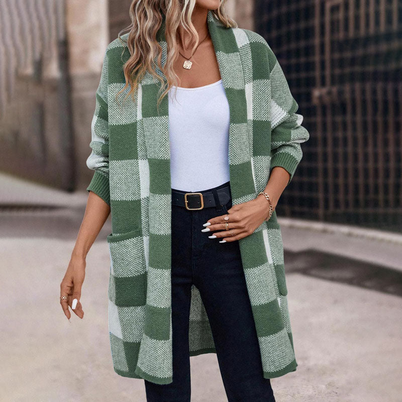 Plaid Knitted Cardigan