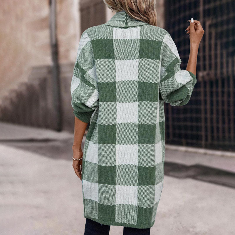 Plaid Knitted Cardigan