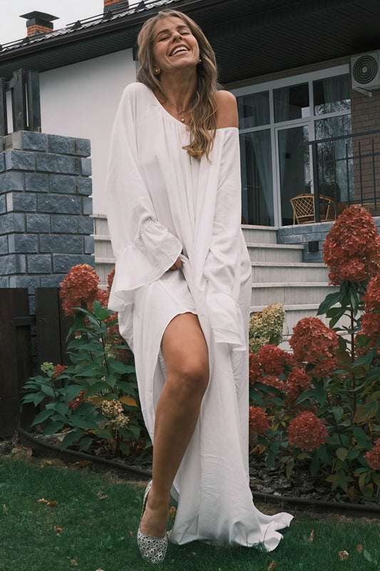 Solid Loose Slouchy Flared Hem Maxi Dress