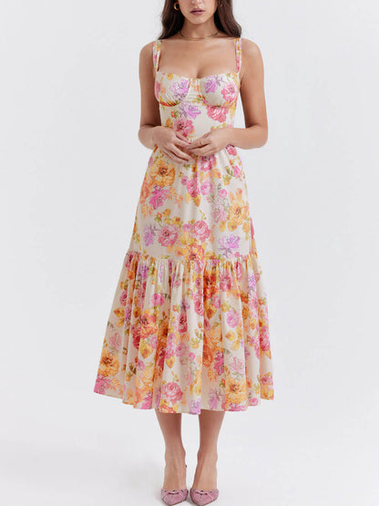 Strap A-Hem Stylish Floral Midi Dress