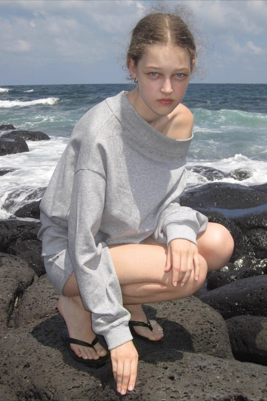 Studded Off Shoulder Long Sleeve Sweatshirt