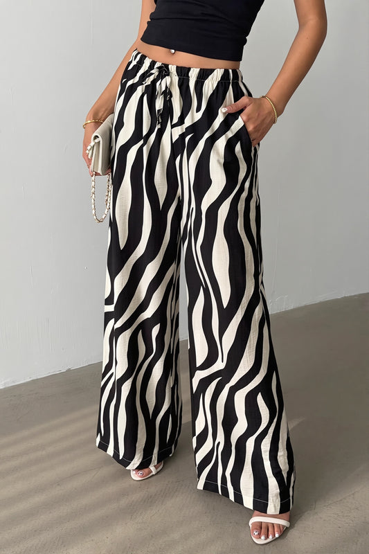 Zebra Print Loose Drawstring Pants