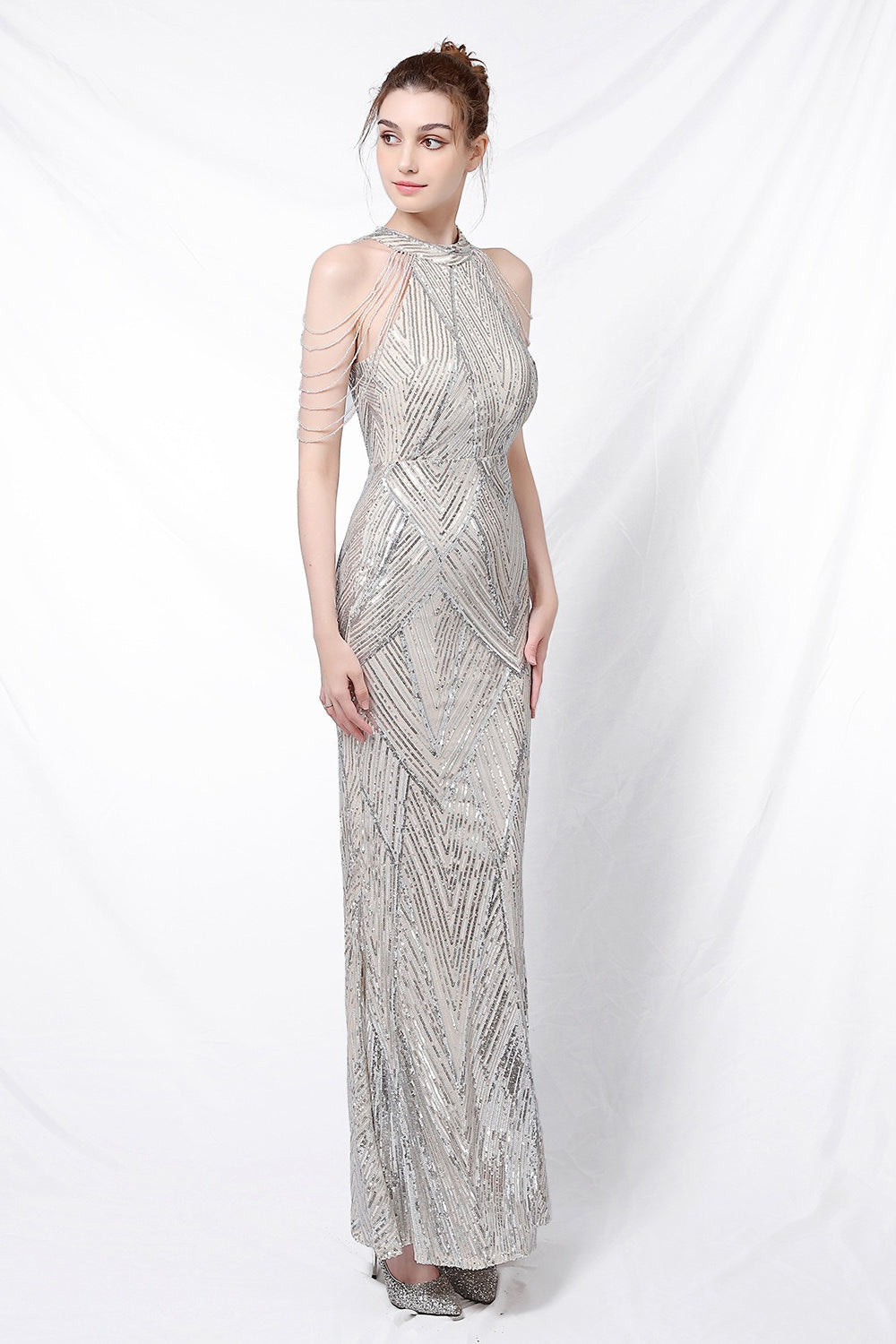 Sequin Halter Mermaid Maxi Party Dress