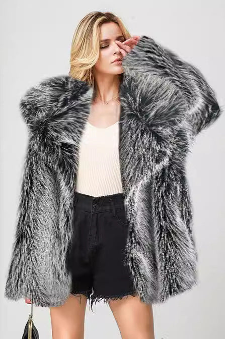 Faux Fur Mid Length Blazer Coat Grey / S coats