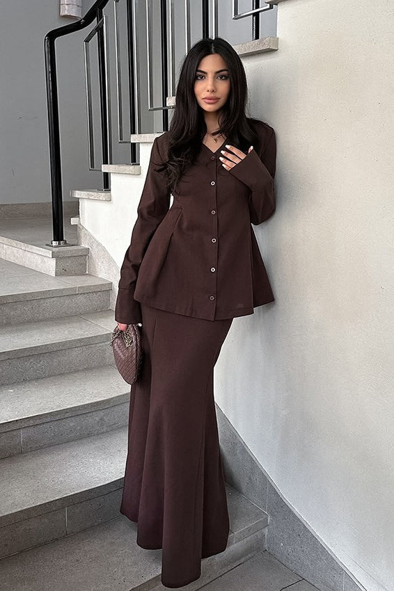 Slim Fit V Neck Blazer S / Brown