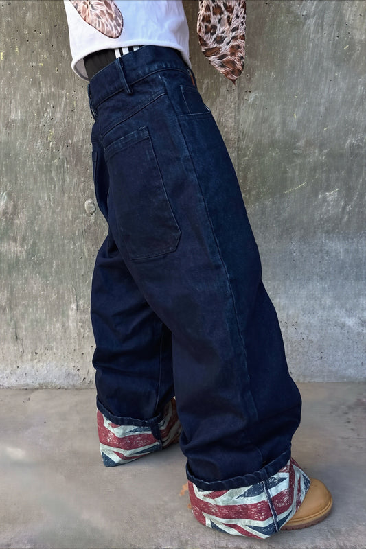 Street Cuffed Print Loose Jeans