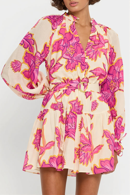 Sexy All Over Print Long Sleeve Slim Mini Dress