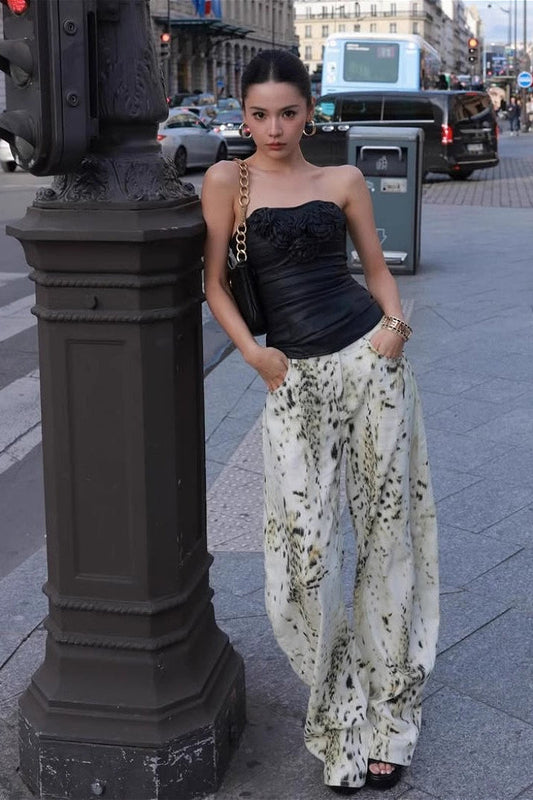 Jeans mit weitem Bein und Leopardenmuster im Vintage-Look