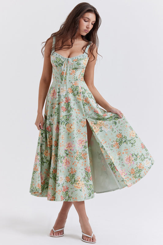 Cami Slit Waist Slim Floral Dress