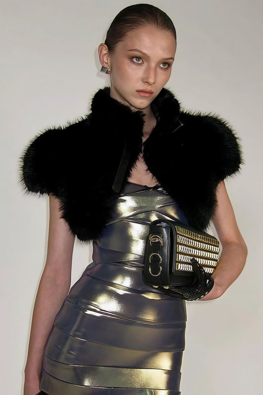 Solid Sexy Fuzzy Cropped Tie-front Vest