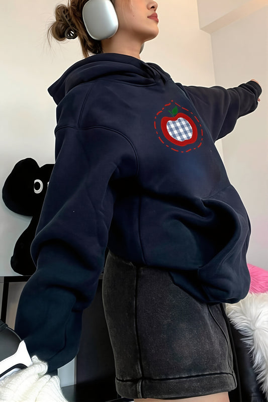 Plaid Heart Patch Pullover Hoodie