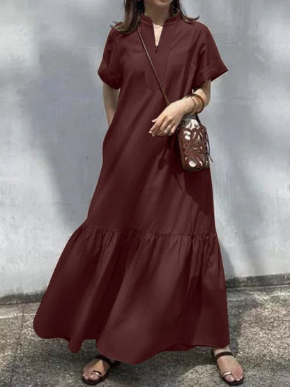 A-Line Loose Solid Color Modern Split-Joint Round-Neck Maxi Dresses