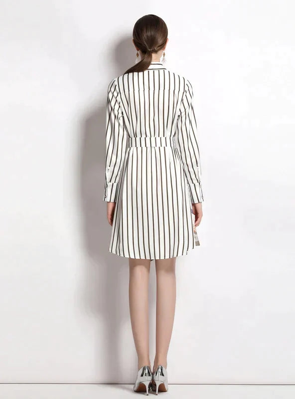 Long-Sleeved Striped Irregular Shirt Dress