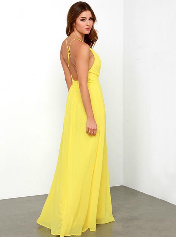 YELLOW MAXI DRESS WITH WAIST STRAP FOR BEACH WEAR